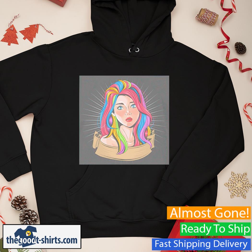 Girl Beautiful Face With Full Color Hair And Blue Eyes Shirt Hoodie