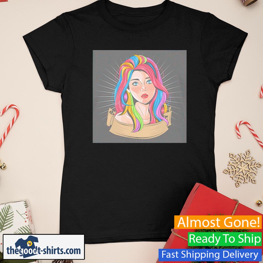 Girl Beautiful Face With Full Color Hair And Blue Eyes Shirt Ladies Tee