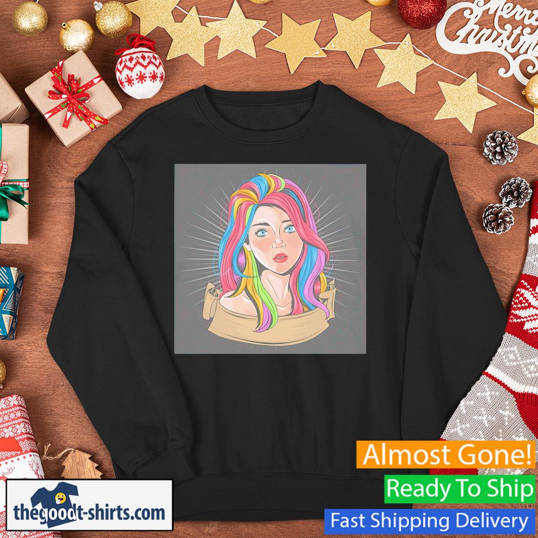 Girl Beautiful Face With Full Color Hair And Blue Eyes Shirt Sweater