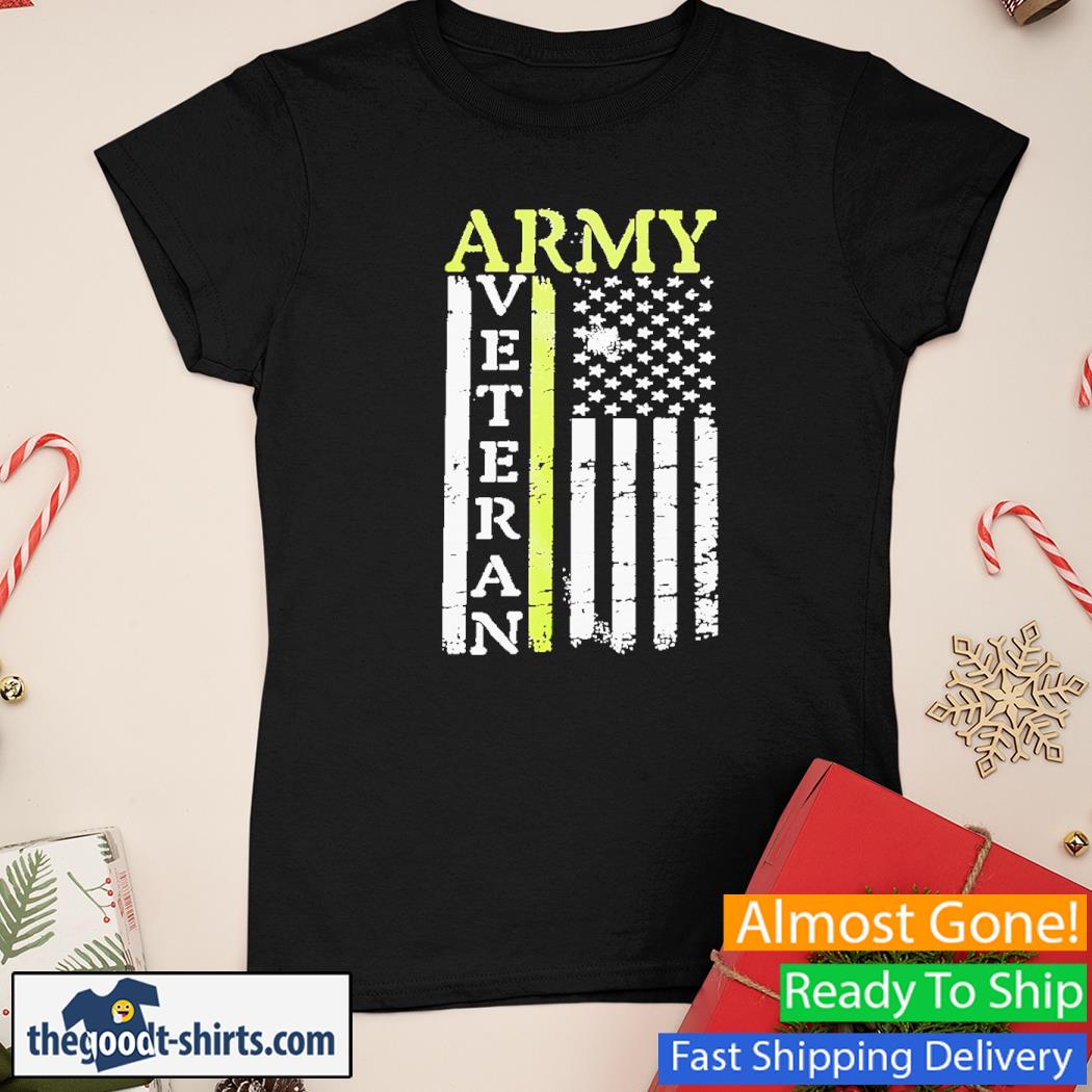 Army Veteran With American Flag Shirt Ladies Tee
